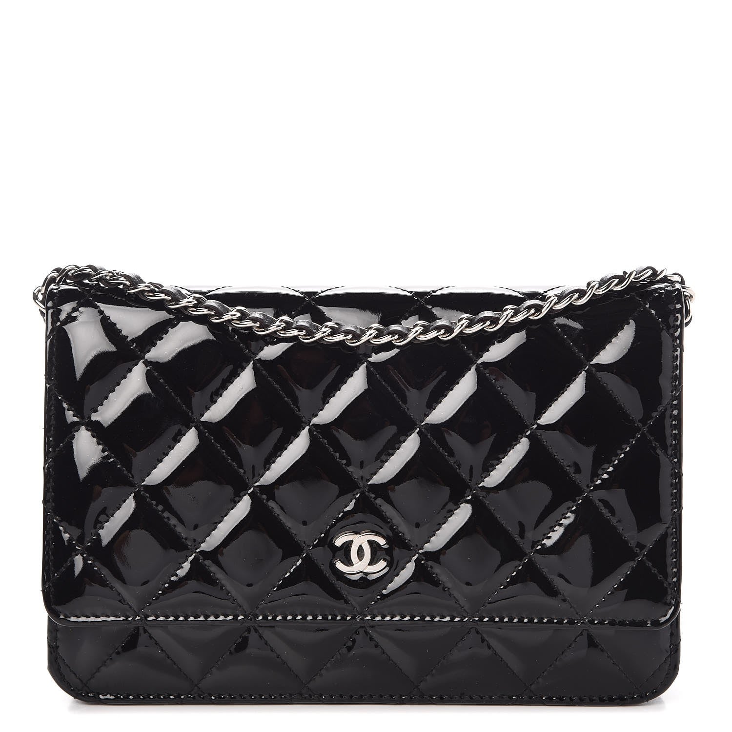 Chanel Patent Quilted Wallet On Chain WOC Black 1 of 13