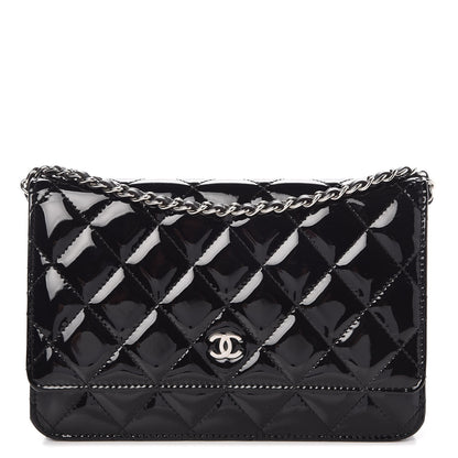 Chanel Patent Quilted Wallet On Chain WOC Black 1 of 13