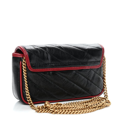 Gucci Vintage Effect Calfskin Matelasse Diagonal Super Mini Torchon GG Marmont Shoulder Bag Black Romantic Cherry 2 of 4