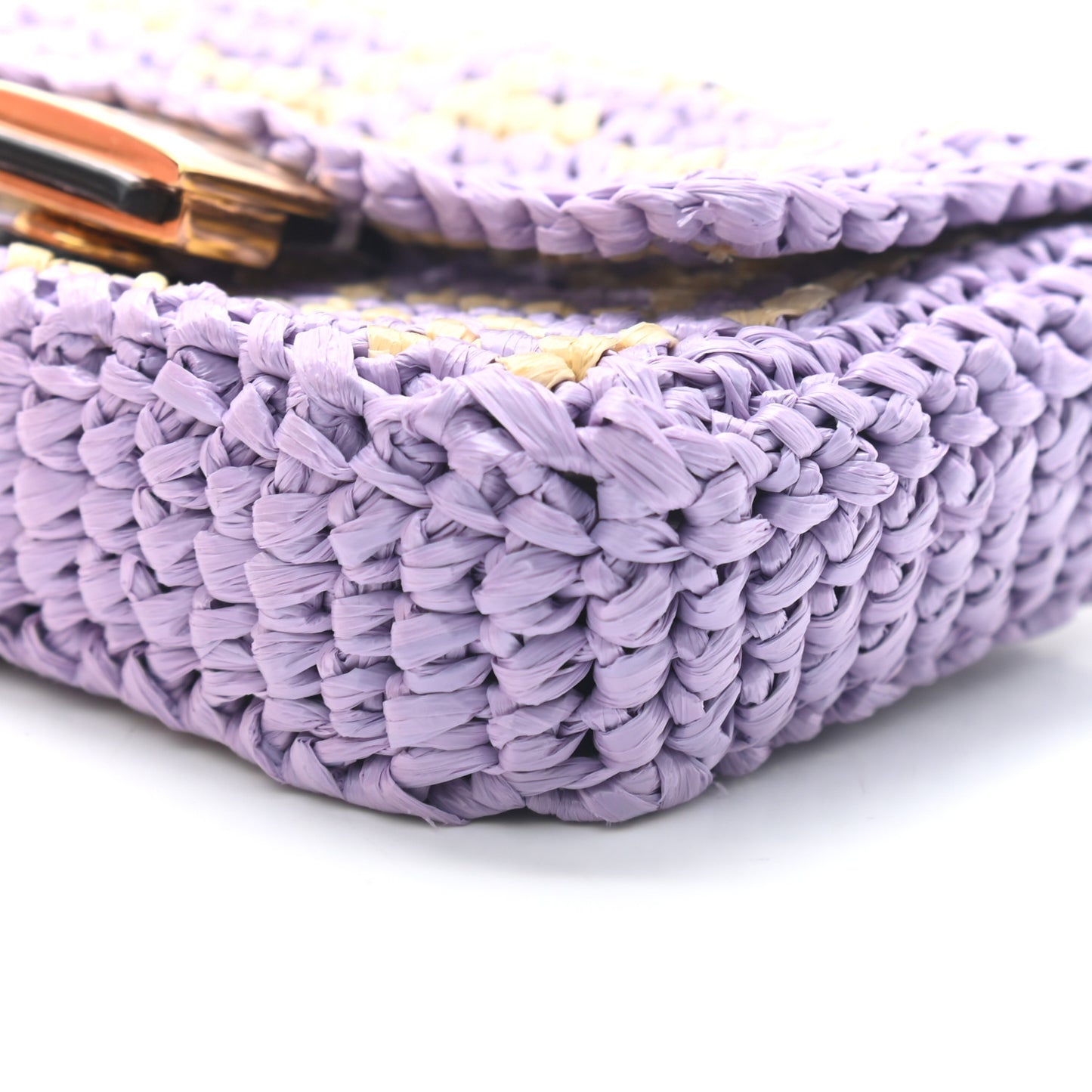 Raffia Vitello Seta FF Woven Nano Baguette Charm Anemone Natural