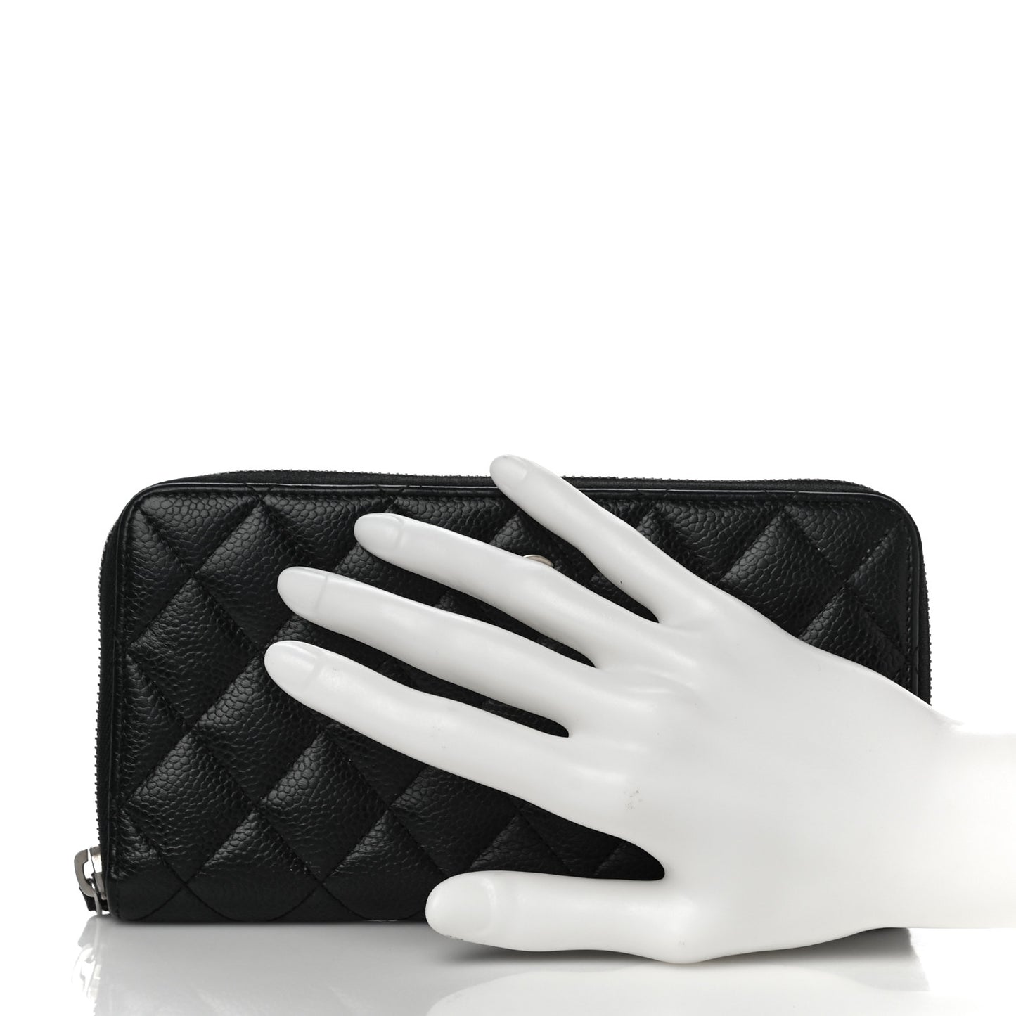 Caviar Quilted Large Gusset Zip Around Wallet Black