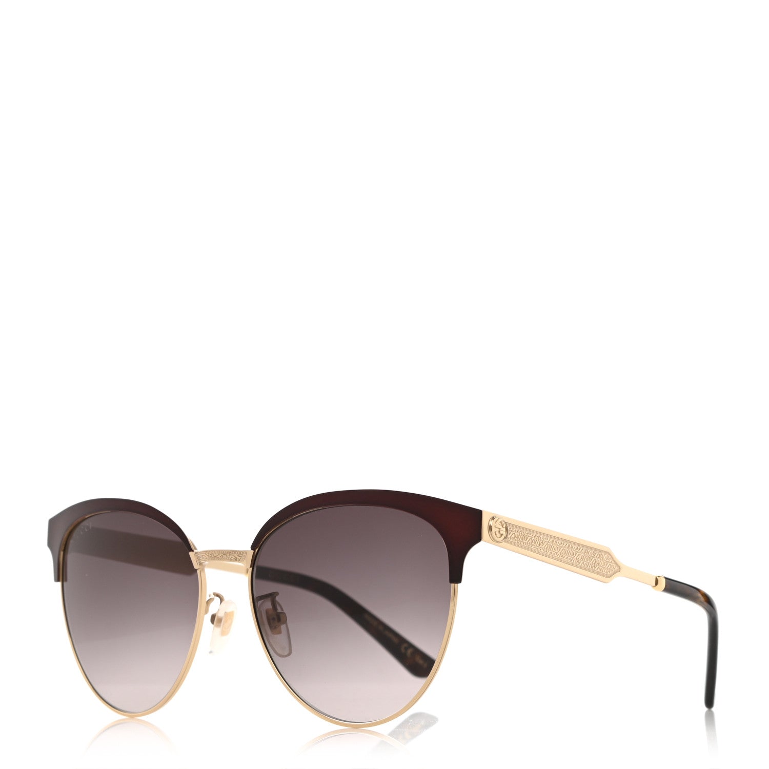 Gucci Round Metal GG0074S Sunglasses Black Gold 1 of 7