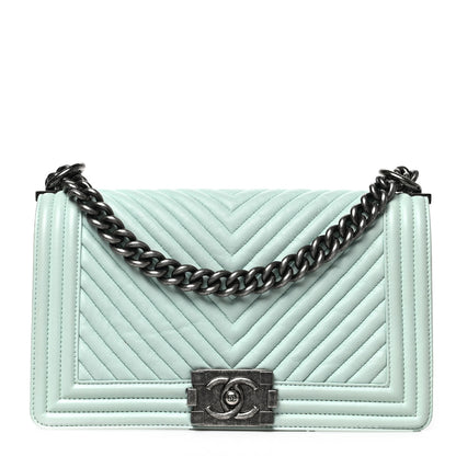 Chanel Wrinkled Lambskin Chevron Quilted Medium Boy Flap Light Green 1 of 8