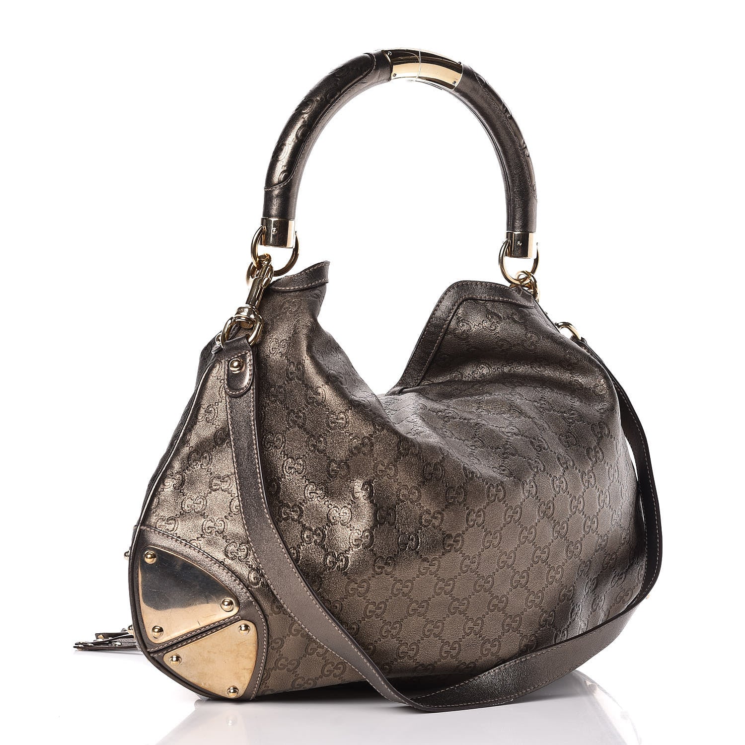 Gucci Metallic Guccissima Large Indy Top Handle Hobo Pewter 3 of 25