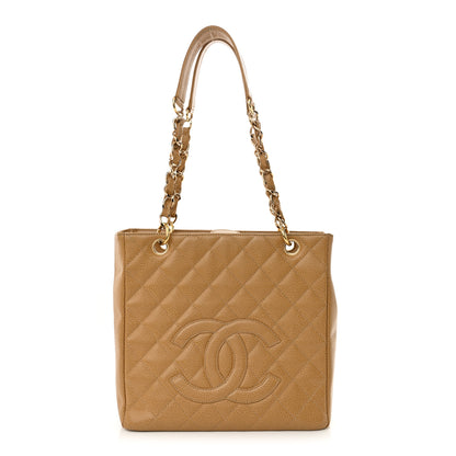 Chanel Caviar Quilted Petit Shopping Tote PST Dark Beige 1 of 19