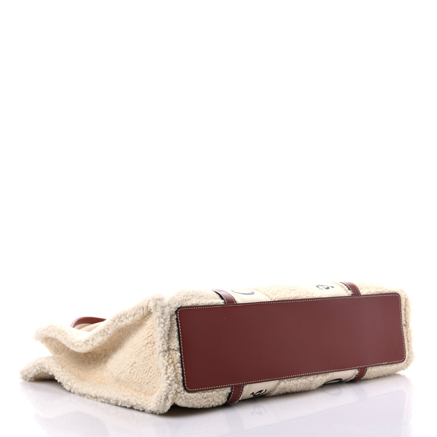 Shearling Calfskin Large Woody Ribbon Tote Mild Beige