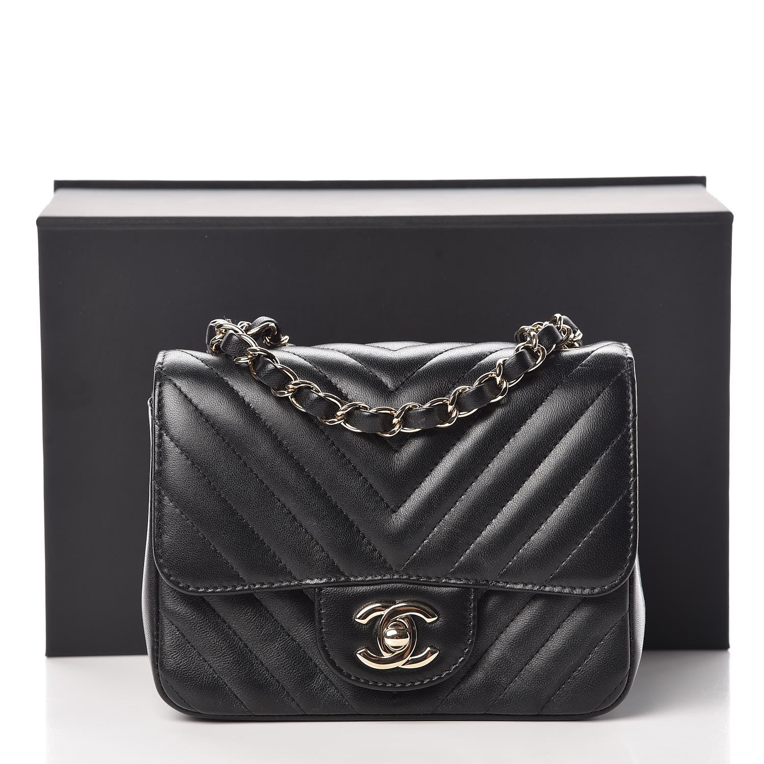 Chanel Lambskin Chevron Quilted Mini Square Flap Black 9 of 9