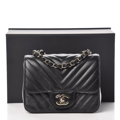 Chanel Lambskin Chevron Quilted Mini Square Flap Black 9 of 9
