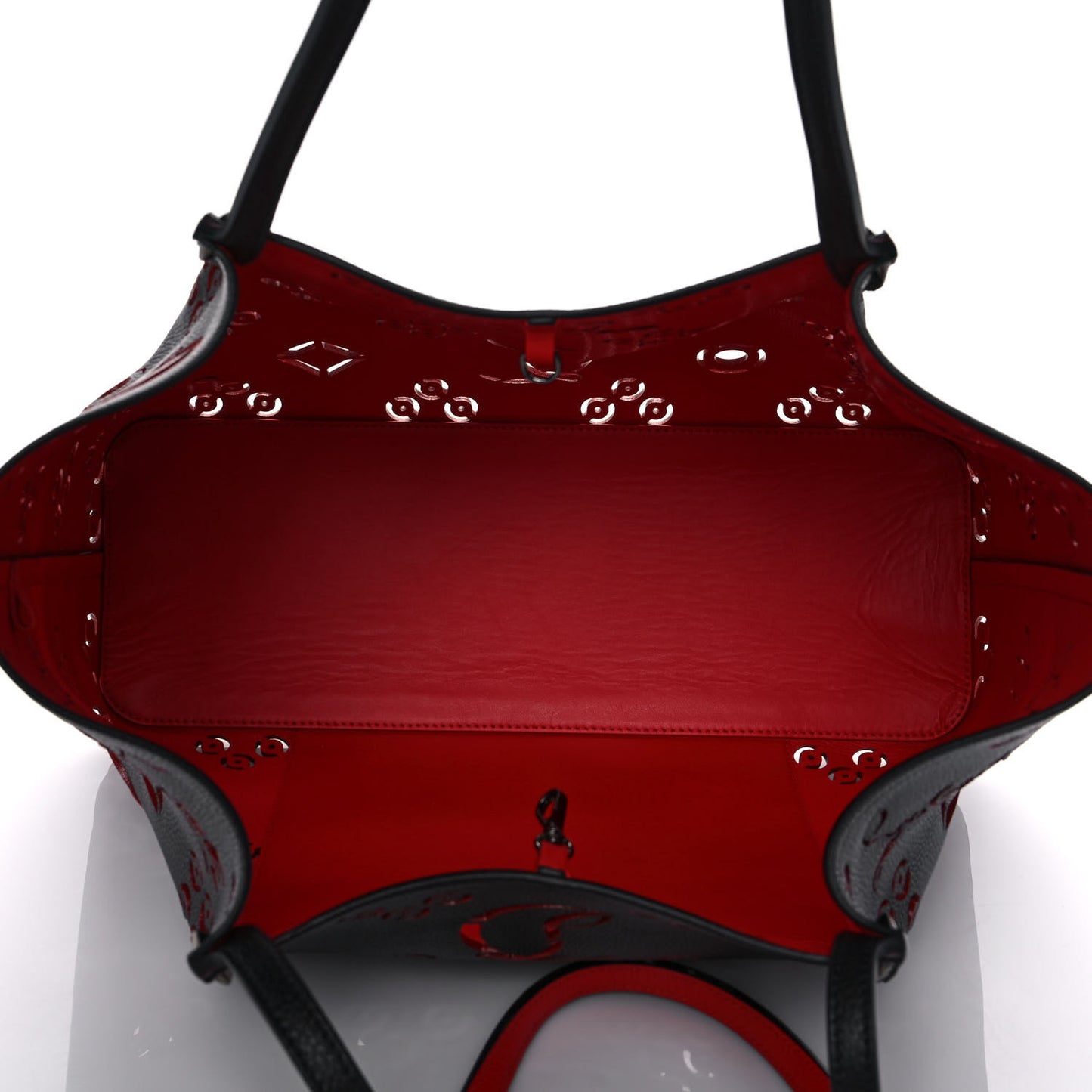 Calfskin Loubinthesky Large Perforated Cabarock Spikes Tote Black