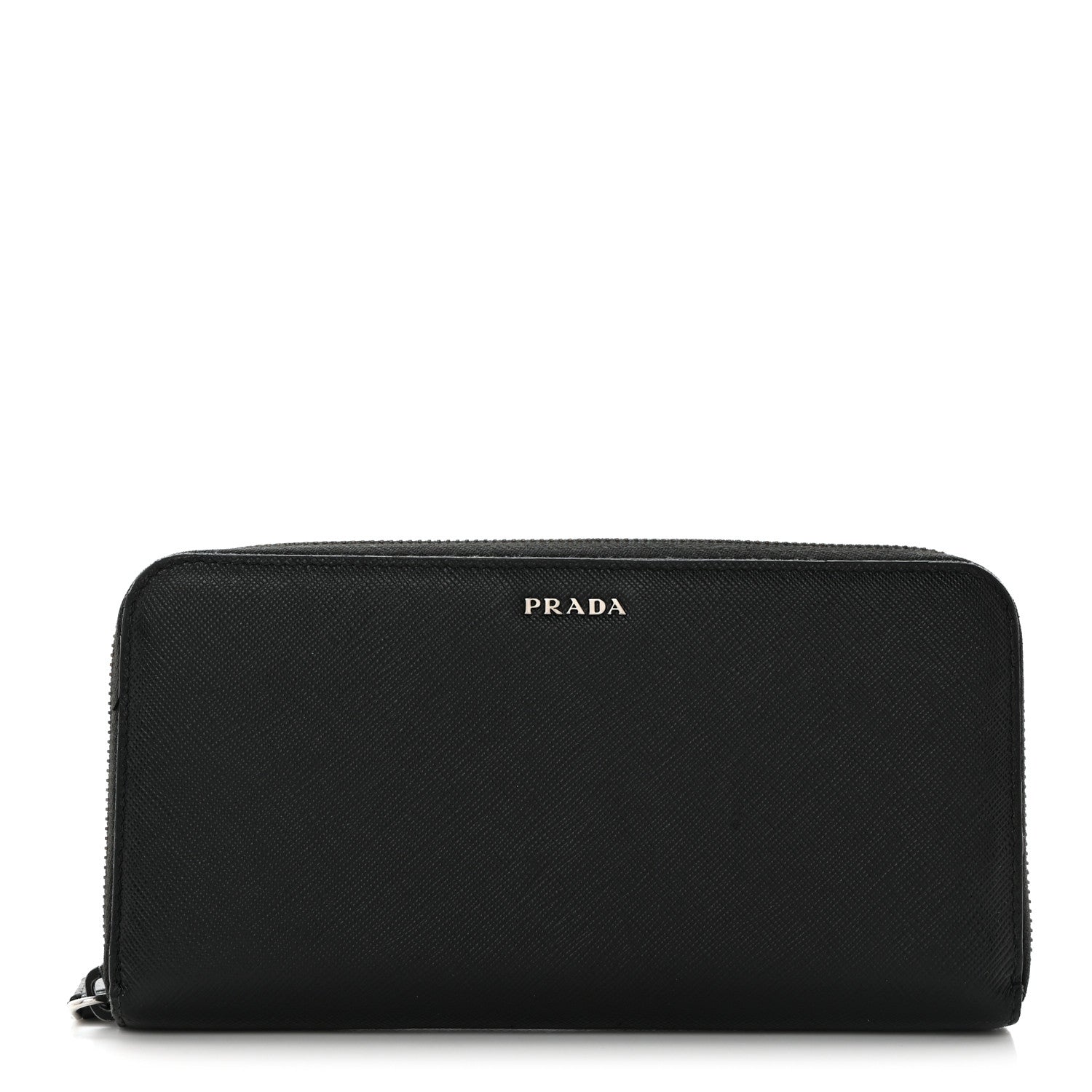 Prada Saffiano Metal Zip Around Wallet Black 1 of 7