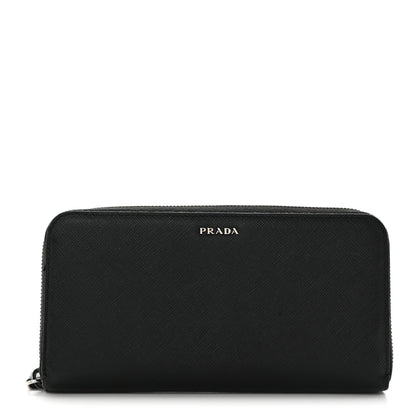 Prada Saffiano Metal Zip Around Wallet Black 1 of 7