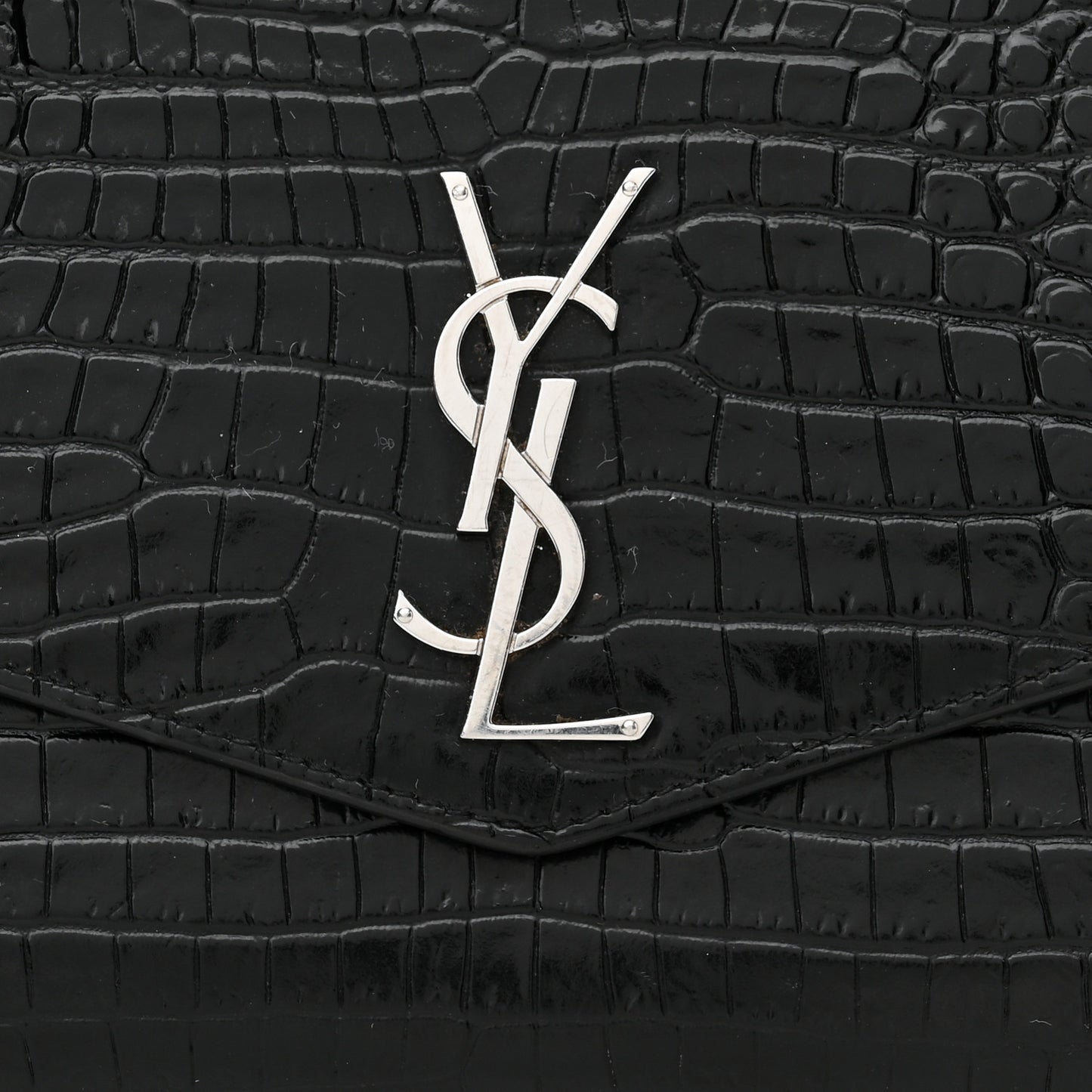 Calfskin Crocodile Embossed Monogram Mini Uptown Crossbody Black
