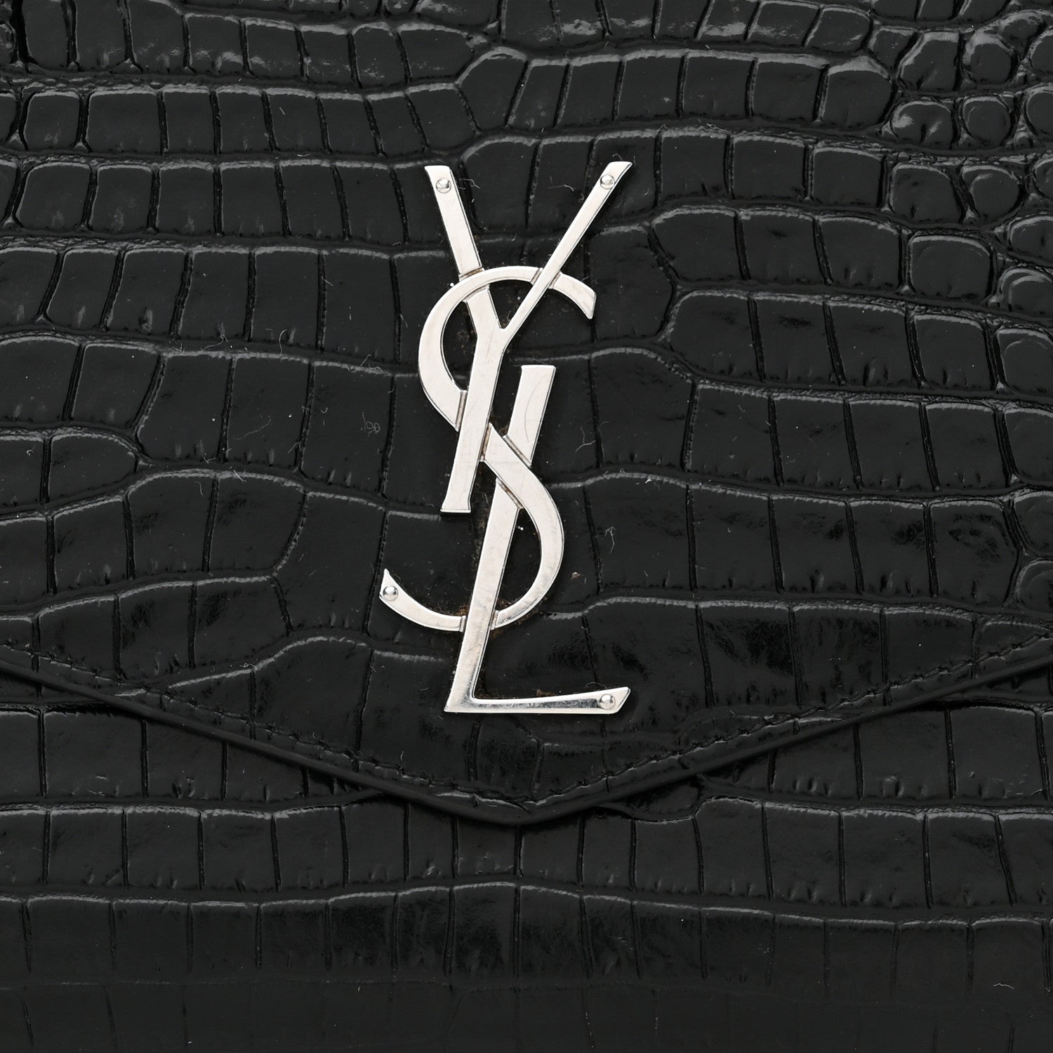 Saint Laurent Calfskin Crocodile Embossed Monogram Mini Uptown Crossbody Black 8 of 16