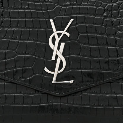 Saint Laurent Calfskin Crocodile Embossed Monogram Mini Uptown Crossbody Black 8 of 16