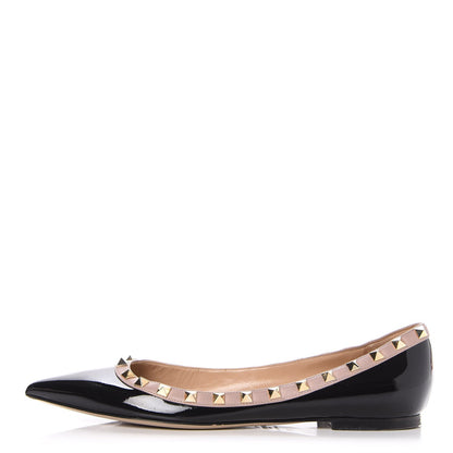 Valentino Garavani Patent Rockstud Ballerina Flats 39 Black Poudre 1 of 10