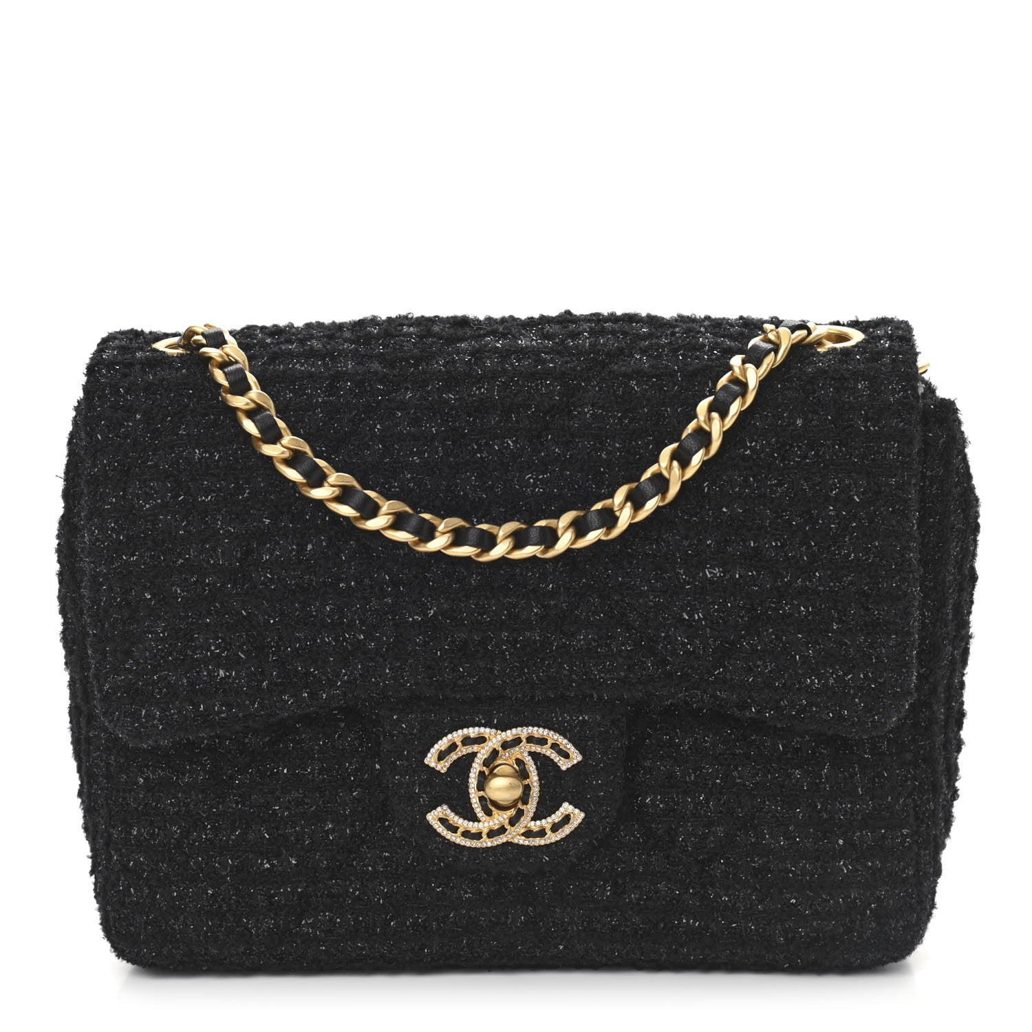Chanel Tweed Quilted Mini Crystal CC Square Flap Black 1 of 11