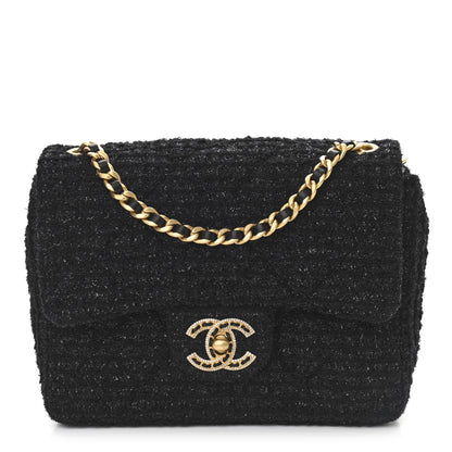 Chanel Tweed Quilted Mini Crystal CC Square Flap Black 1 of 11
