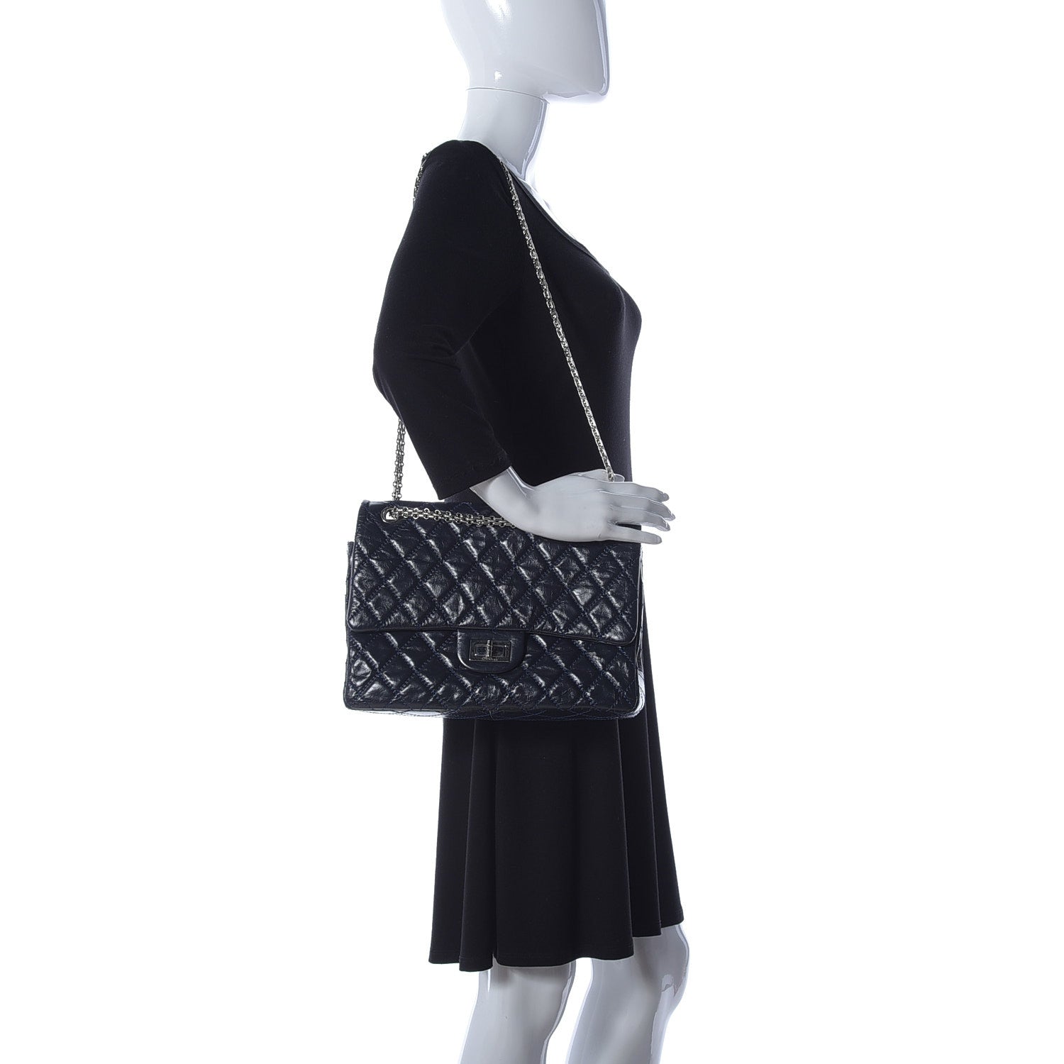 Chanel Glazed Calfskin Quilted Surpique 2.55 Reissue Flap Navy 2 of 10
