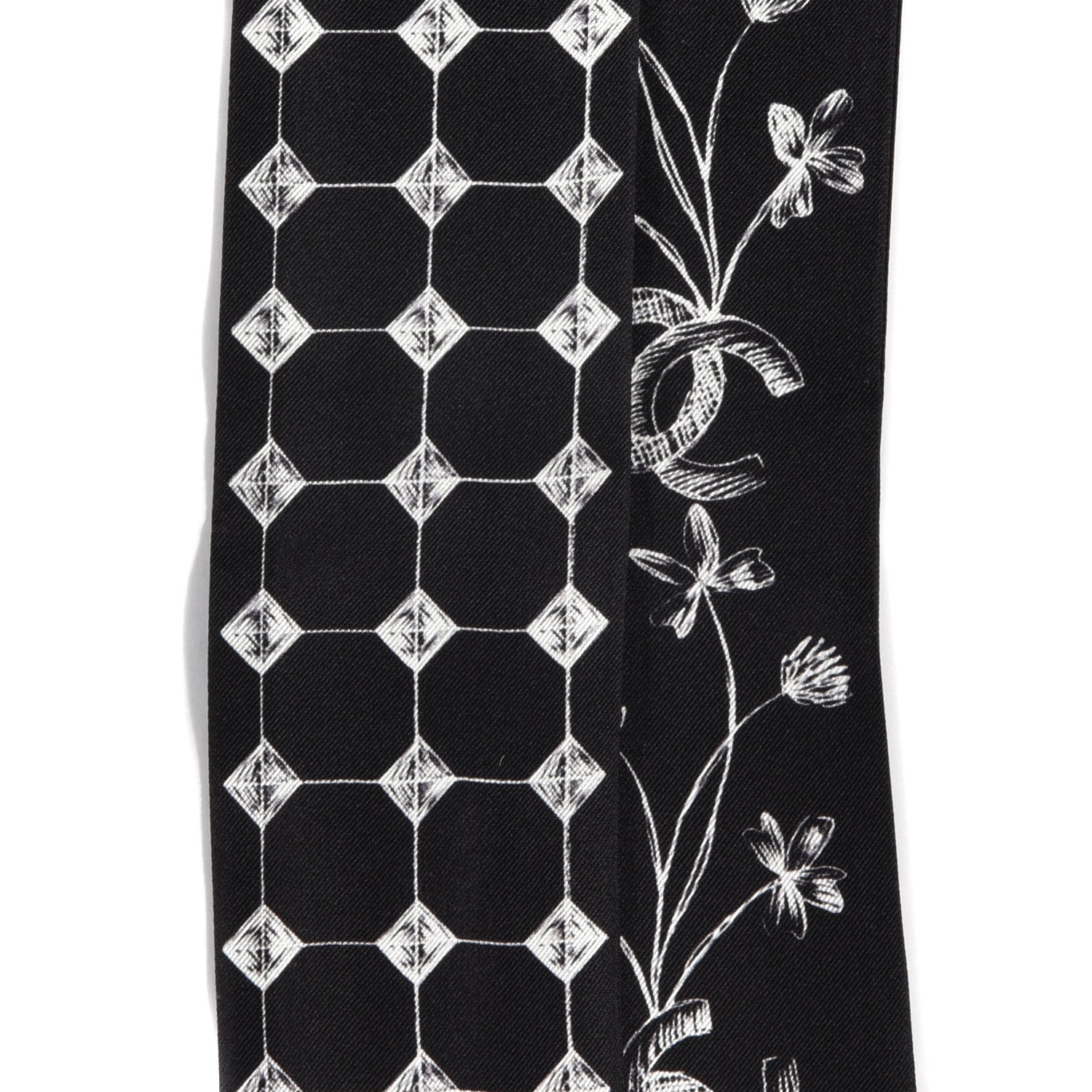 Chanel Silk CC Slim Bandeau Scarf Black White 3 of 4
