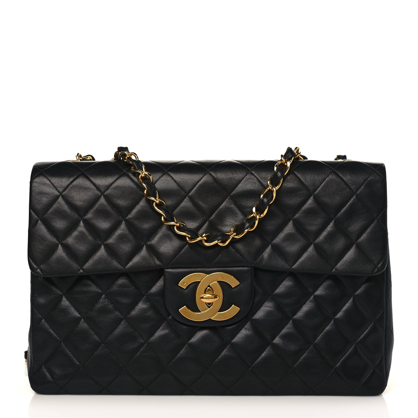 Lambskin Quilted XL Jumbo Single Flap Black