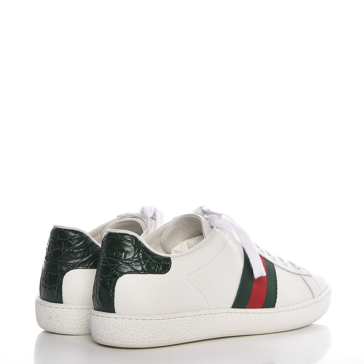 Calfskin Crocodile Web Ace Sneakers 35.5 White Green