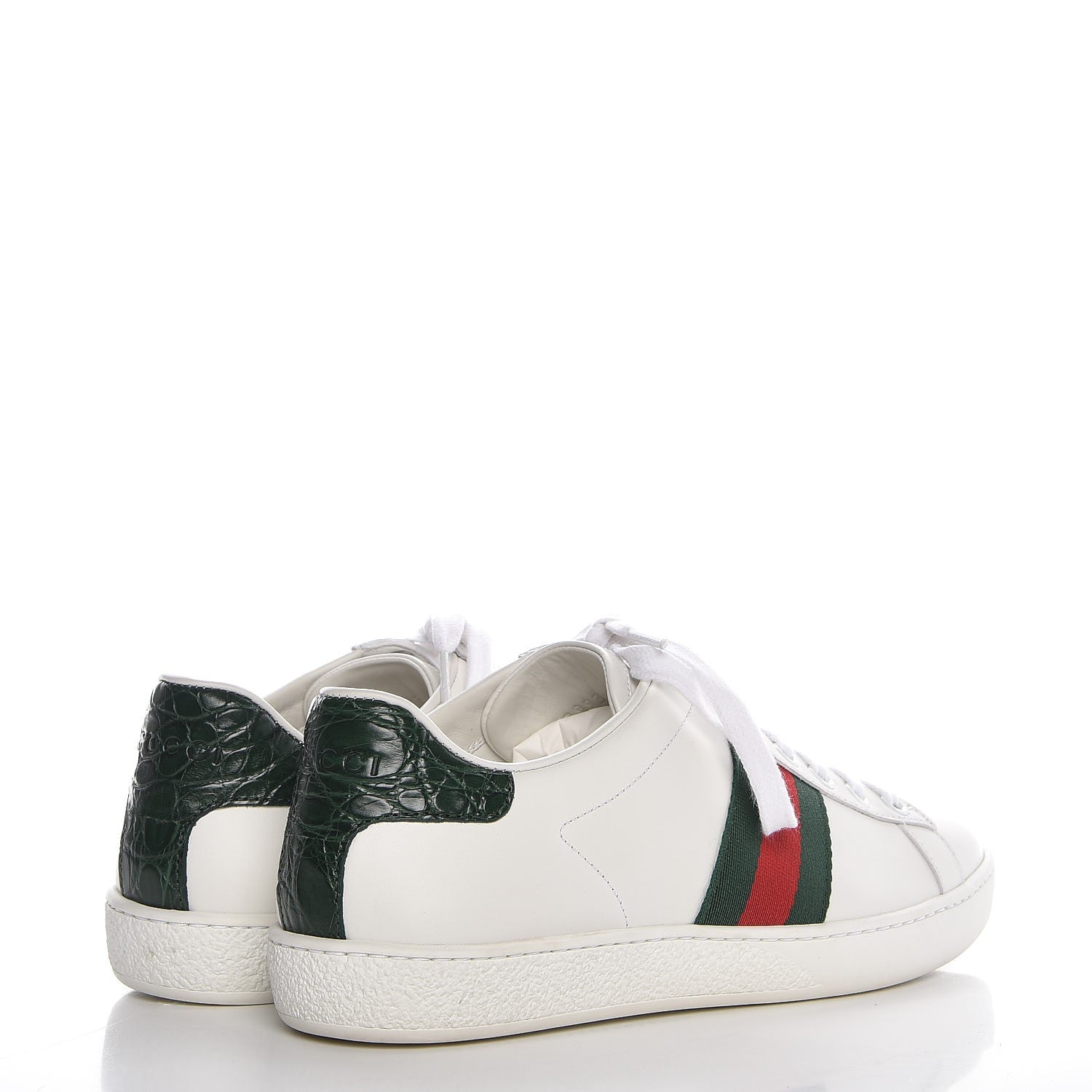Gucci Calfskin Crocodile Web Ace Sneakers 35.5 White Green 4 of 10