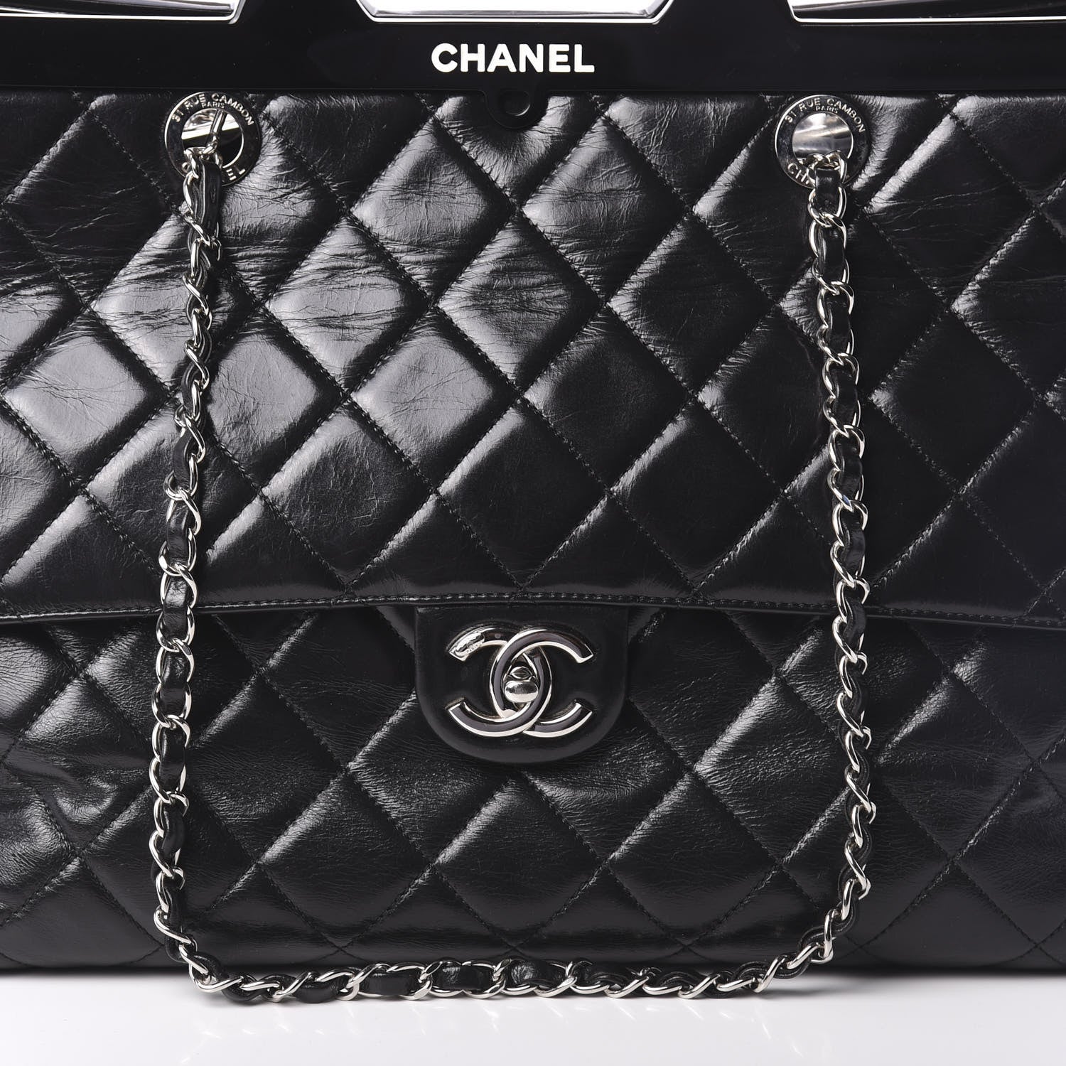 Chanel Glazed Calfskin Quilted Large CC Delivery Tote Black 8 of 10