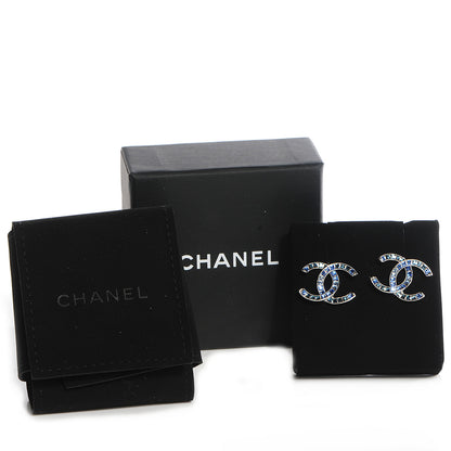 Chanel Baguette Crystal CC Earrings Blue 5 of 5