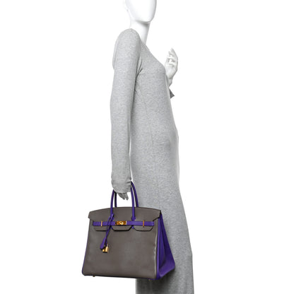 Hermes Epsom Bi-Color Horseshoe Birkin 35 Etain Crocus 3 of 14