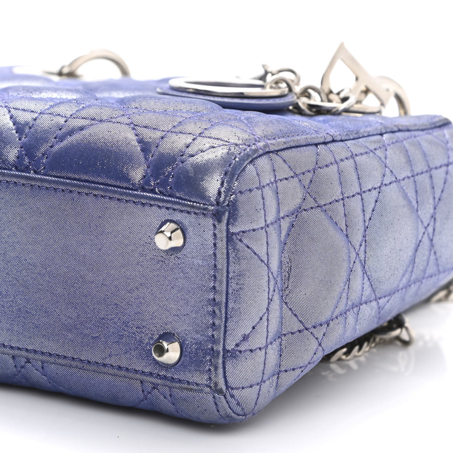 Metallic Lambskin Cannage Mini Lady Dior Dew Bleu