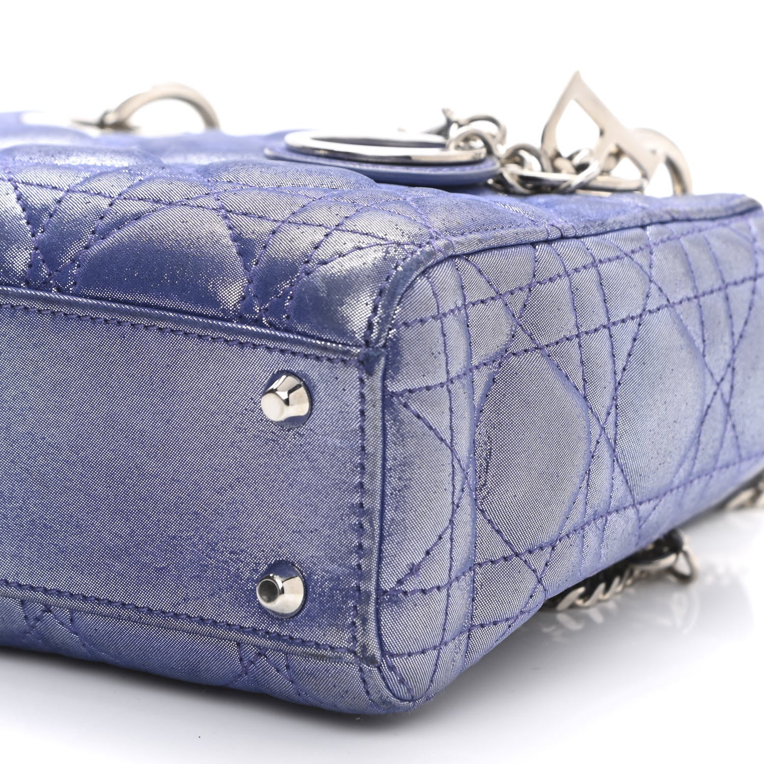 Christian Dior Metallic Lambskin Cannage Mini Lady Dior Dew Bleu 9 of 9