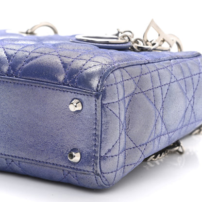 Christian Dior Metallic Lambskin Cannage Mini Lady Dior Dew Bleu 9 of 9