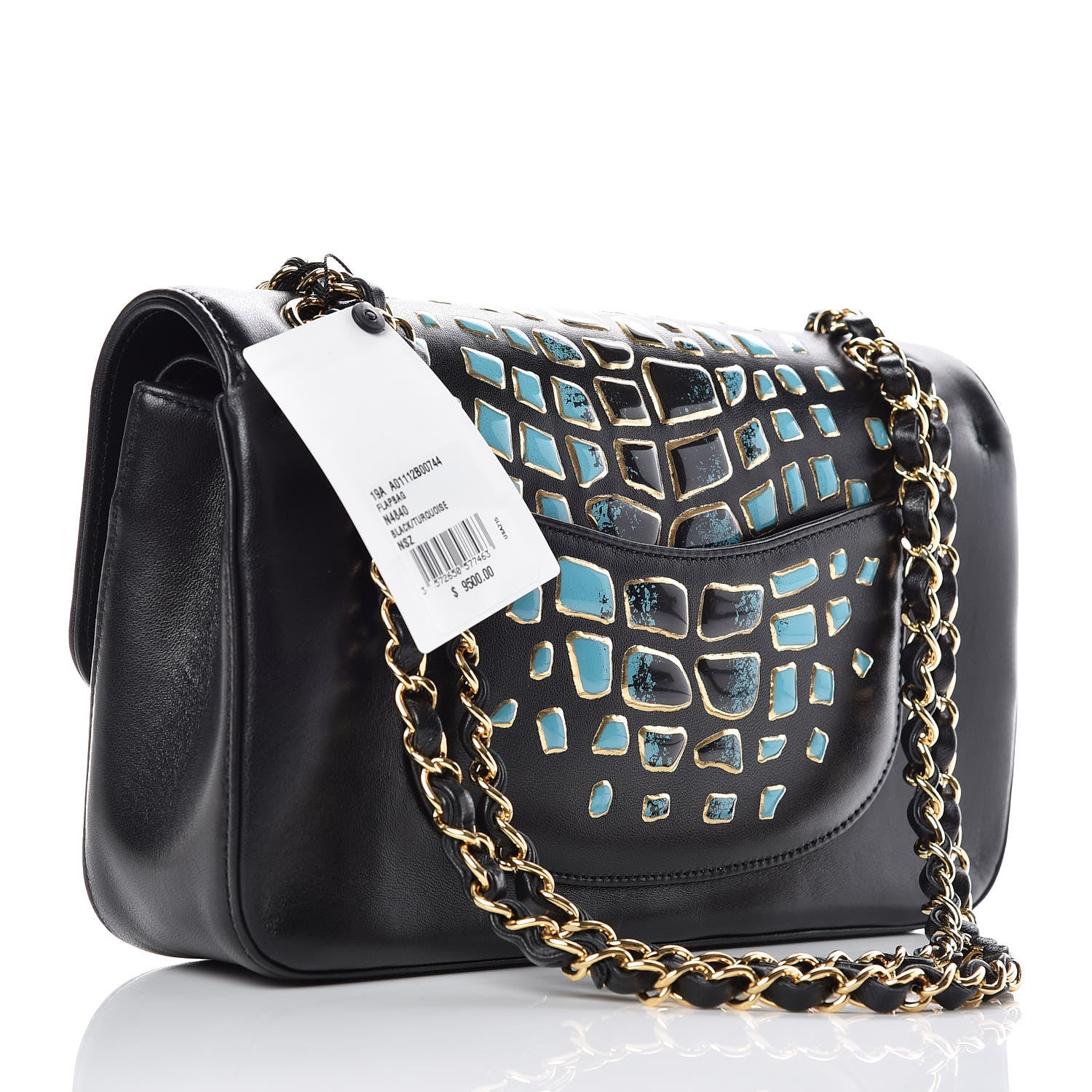 Chanel Lambskin Resin Medium Double Flap Black Turquoise 3 of 10