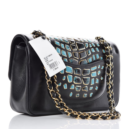 Chanel Lambskin Resin Medium Double Flap Black Turquoise 3 of 10