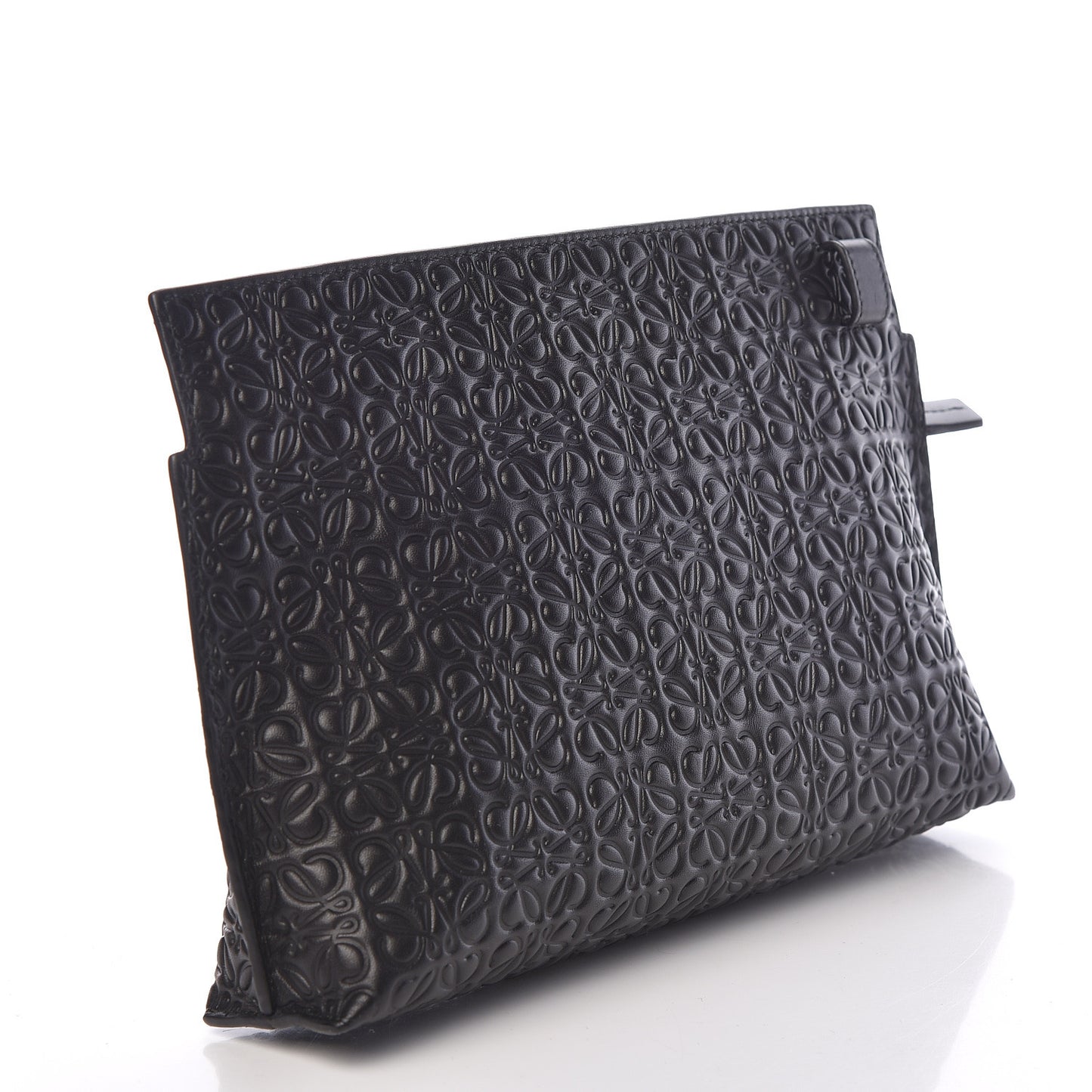Calfskin Embossed Medium Repeat T Pouch Black