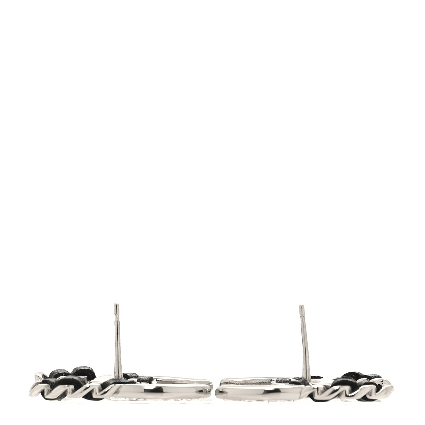 Crystal Baguette Lambskin Large CC Earrings Silver Black
