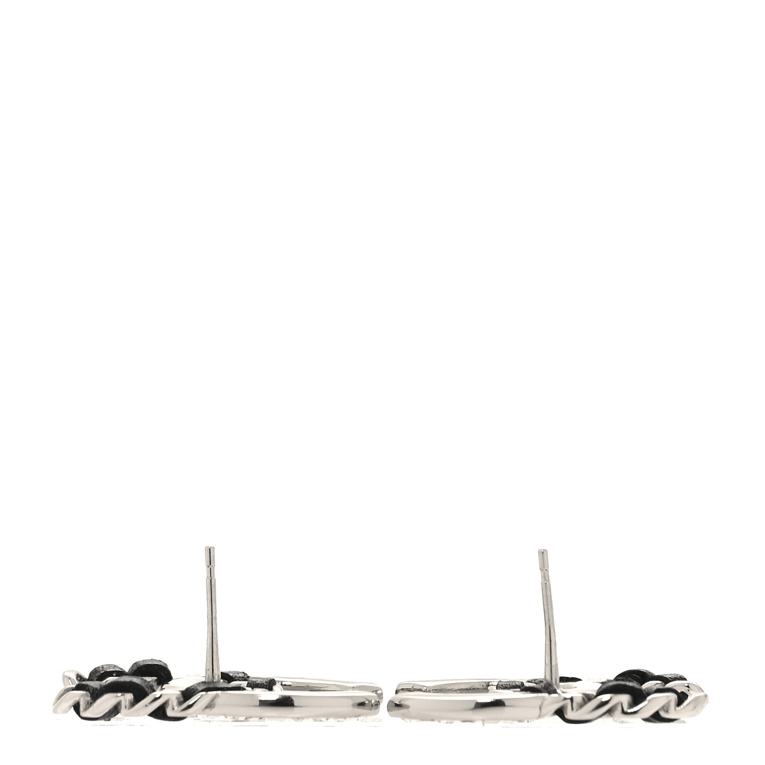 Chanel Crystal Baguette Lambskin Large CC Earrings Silver Black 3 of 4