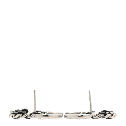 Chanel Crystal Baguette Lambskin Large CC Earrings Silver Black 3 of 4