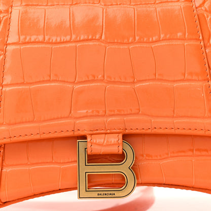 Balenciaga Shiny Calfskin Crocodile Embossed Small Hourglass Top Handle Bag Orange 9 of 12