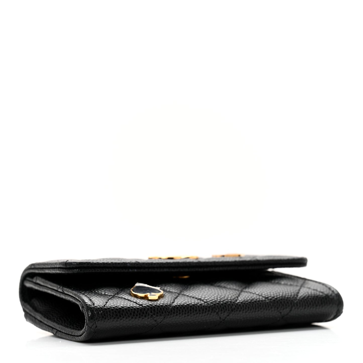 Caviar Quilted Enamel Coco Casino Flap Card Holder Wallet Black
