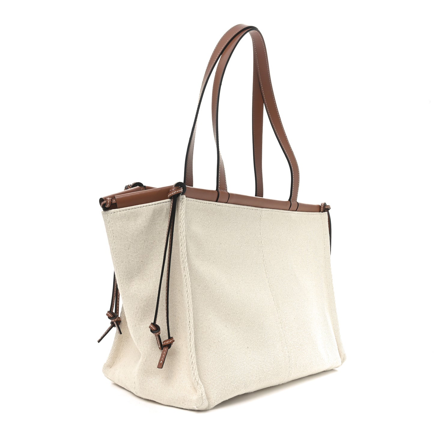 Canvas Calfskin Cushion Tote Beige
