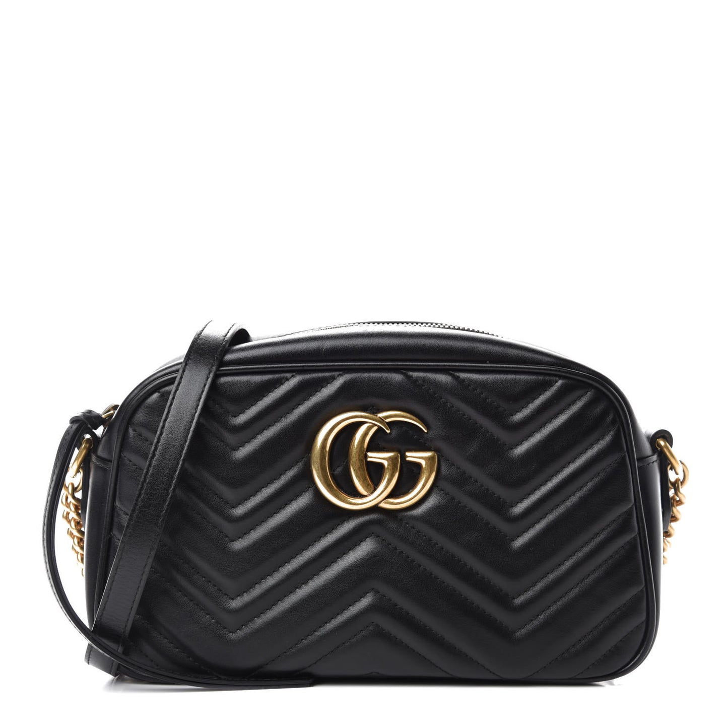 Calfskin Matelasse Small GG Marmont Chain Shoulder Bag Black
