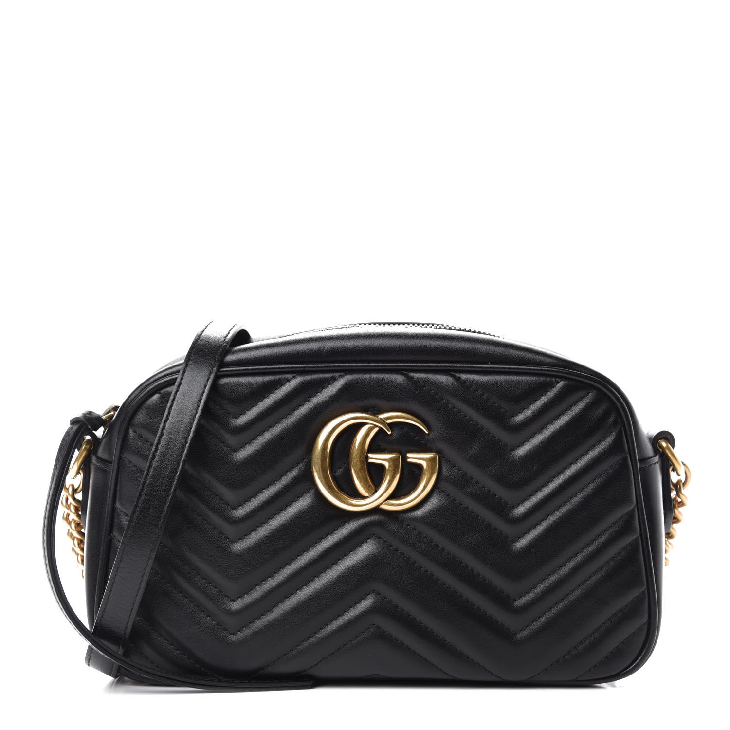 Gucci Calfskin Matelasse Small GG Marmont Chain Shoulder Bag Black 1 of 10