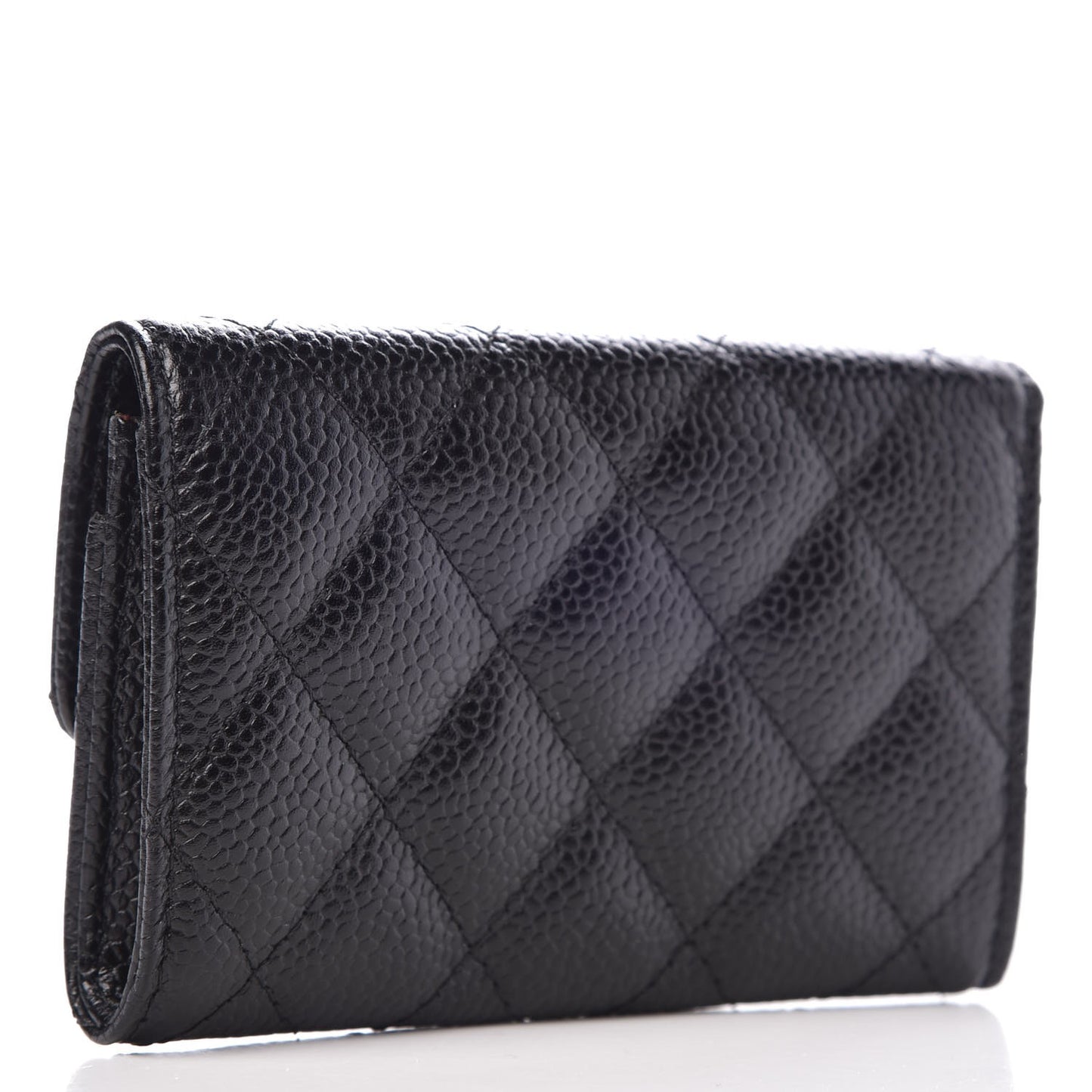 Caviar Quilted Flap Card Holder Black