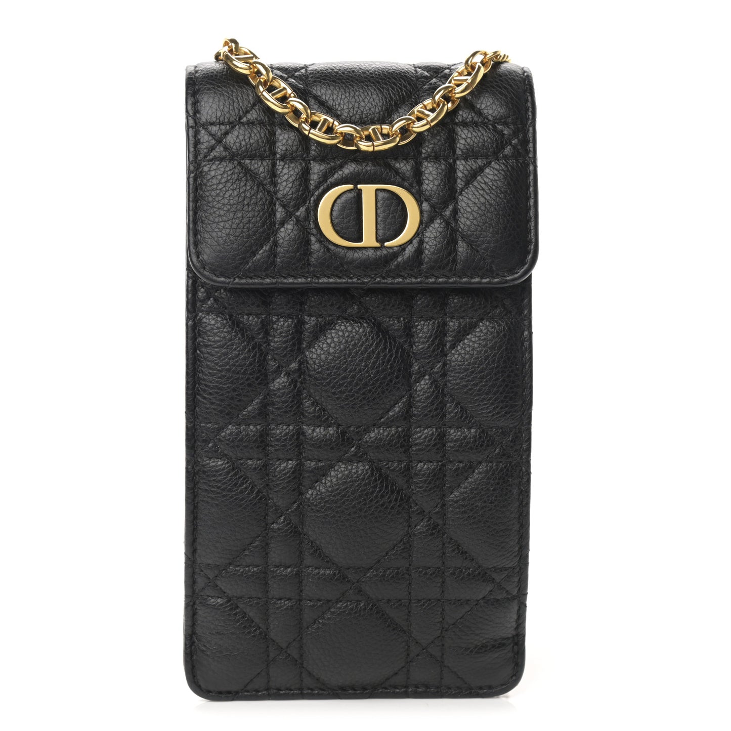 Grained Calfskin Cannage Caro Phone Pouch Holder Black
