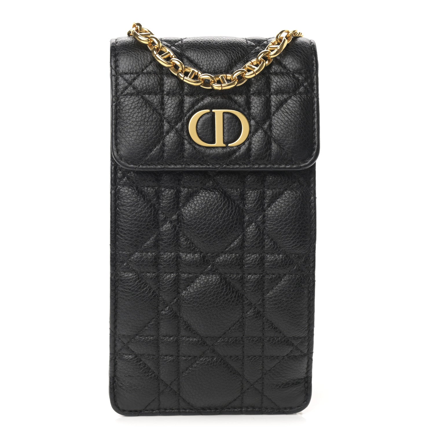 Christian Dior Grained Calfskin Cannage Caro Phone Pouch Holder Black 1 of 9