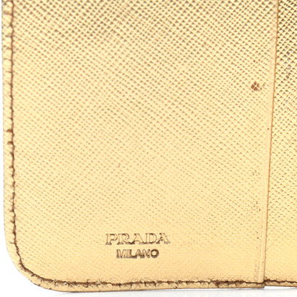 Prada Metallic Saffiano Compact Zip Around Wallet Gold 12 of 26