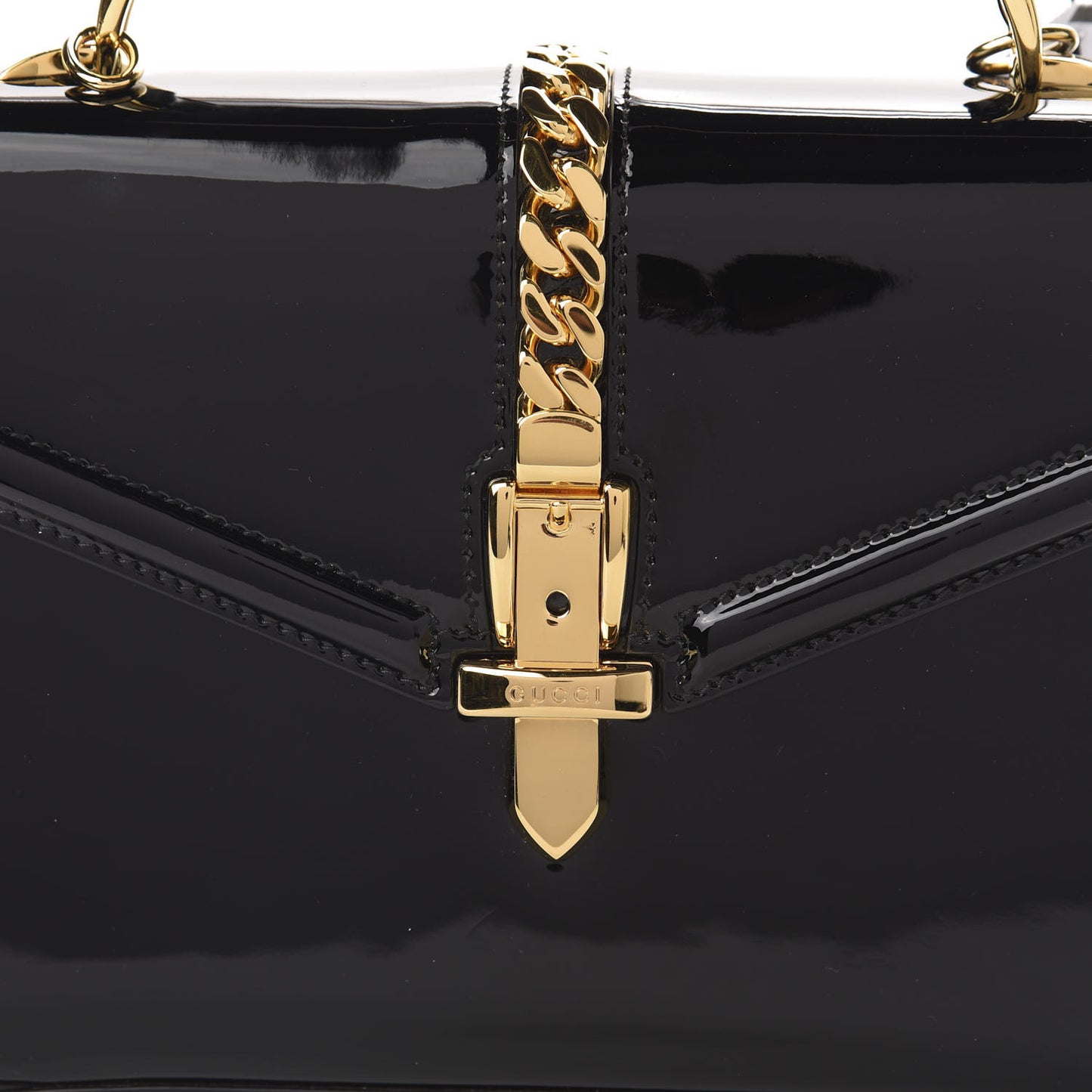 Mousse Top Patent Mini Sylvie 1969 Top Handle Bag Black