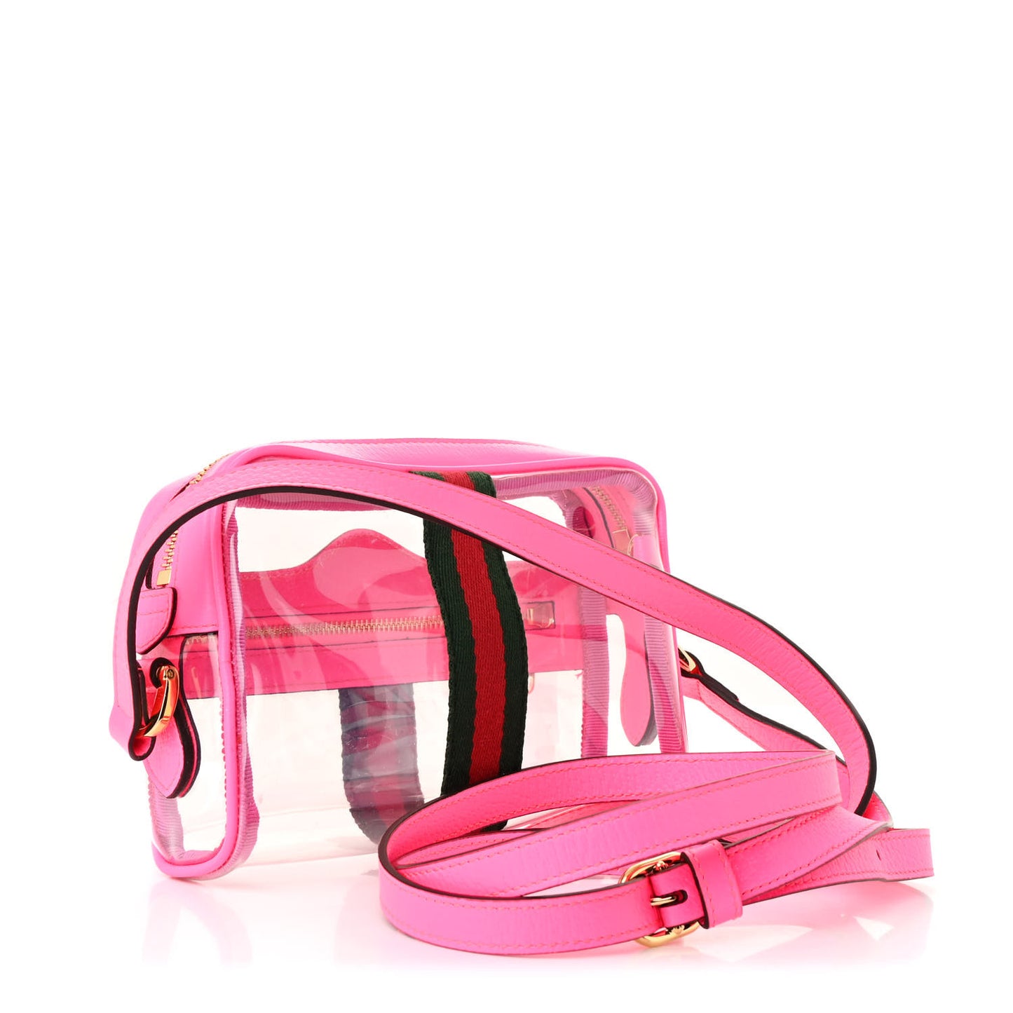 Vinyl Web Mini Ophidia Transparent Shoulder Bag Fluorescent Fuchsia