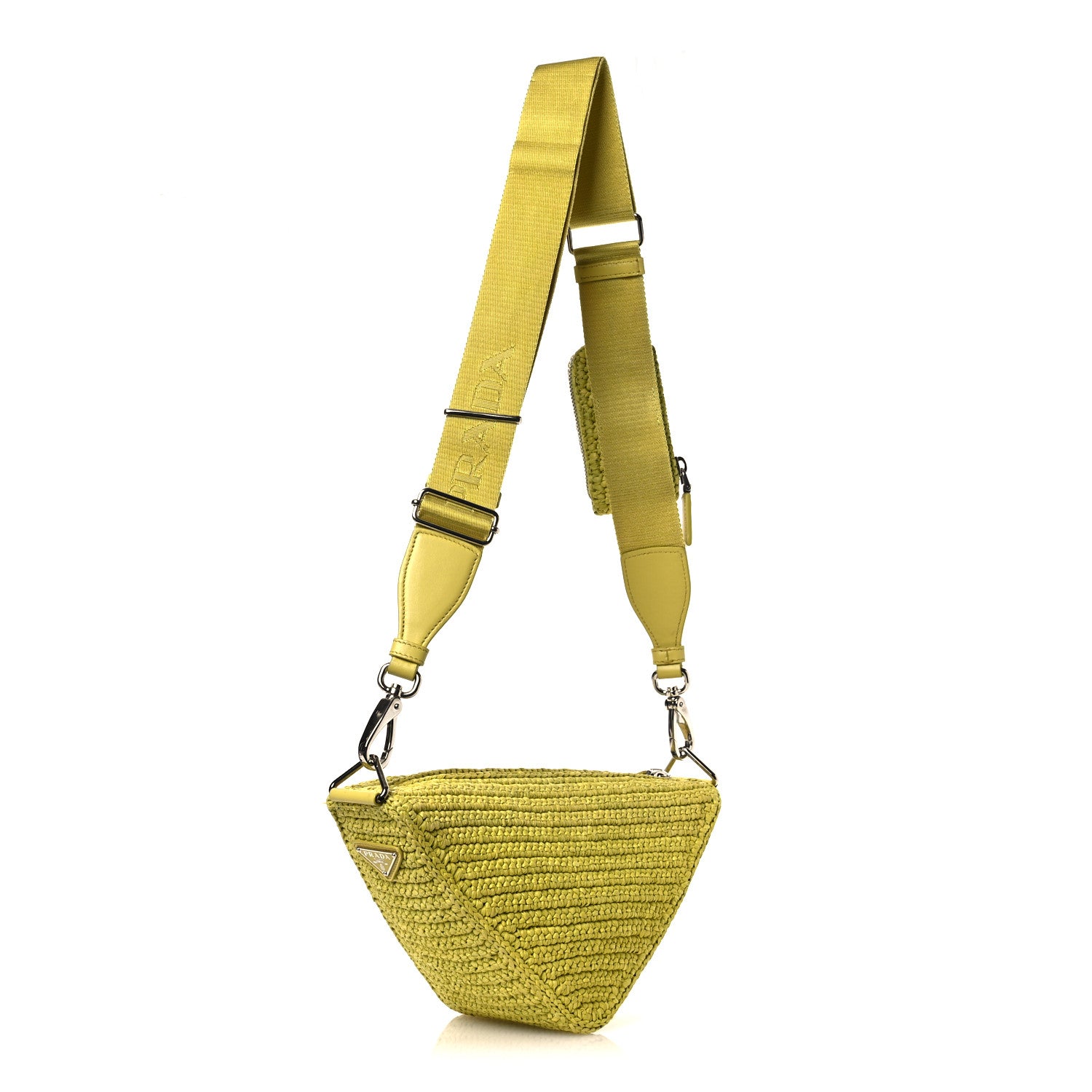 Prada Yarn Raffia Effect Crochet Triangle Shoulder Bag Giallo 3 of 11